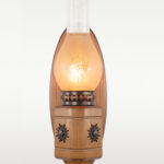 Wooden wall sconce light with frosted chimney glass shade and decorative sunburst design – Model 407, wall sconce lights, modern wall sconces, rustic wall sconces, decorative wall sconces, wooden wall sconces, indoor wall sconces, vintage wall sconces