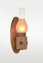 Wooden wall sconce light with frosted chimney glass shade and decorative sunburst design – Model 407, wall sconce lights, modern wall sconces, rustic wall sconces, decorative wall sconces, wooden wall sconces, indoor wall sconces, vintage wall sconces-side view