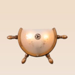 Wooden wall sconce light with half-moon frosted glass shade and floral etching – Model 406, wall sconce lights, modern wall sconces, rustic wall sconces, decorative wall sconces, wooden wall sconces, indoor wall sconces, vintage wall sconces