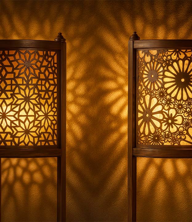 wooden floor lamp in modern interior – cozy lighting design