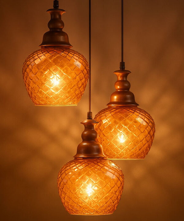 small space lighting wooden pendants in a modern apartment interior