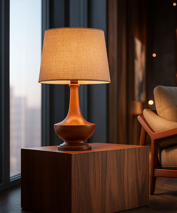 Lighting temperature for wooden fixtures showing warm light enhancing natural wood grain