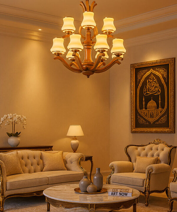 match wooden lights with furniture in modern living room