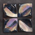 Flux Square Tile, a handcrafted ceramic decorative square tile with sculpted curvature and lustre glaze