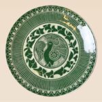 decorative ceramic dish bird pattern with green symmetrical design