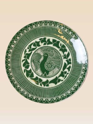 decorative ceramic dish bird pattern with green symmetrical design