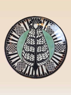 decorative ceramic dish leaf pattern with central vertical motif