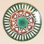 decorative ceramic dish medallion pattern with green and red design