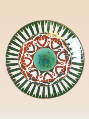 decorative ceramic dish medallion pattern with green and red design