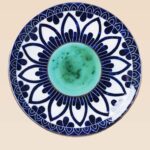 decorative ceramic dish blue petal pattern with radial design