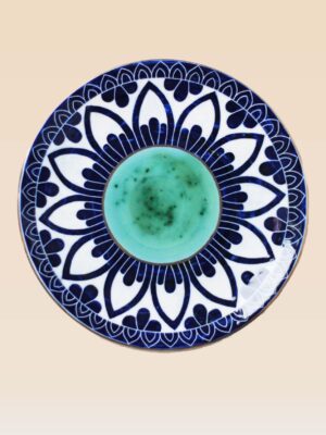 decorative ceramic dish blue petal pattern with radial design