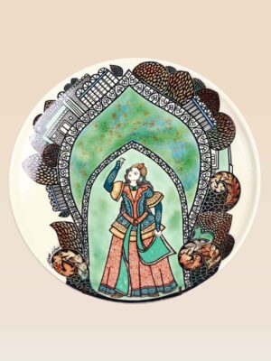 Qajar art handcrafted decorative dish with detailed figurative illustration