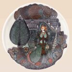 Qajar art handcrafted decorative dish with traditional narrative artwork