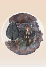 Qajar art handcrafted decorative dish with traditional narrative artwork