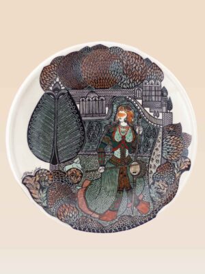 Qajar art handcrafted decorative dish with traditional narrative artwork