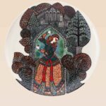 Qajar art handcrafted decorative dish featuring ornamental arch design