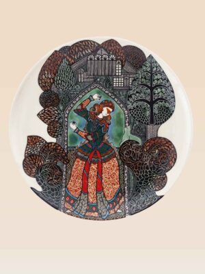 Qajar art handcrafted decorative dish featuring ornamental arch design
