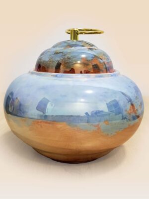 Refined glaze ceramic lidded jar with smooth surface and sculptural form