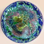 decorative ceramic dish blue green pattern design patina style
