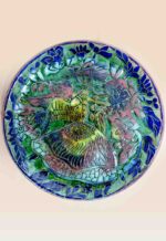 decorative ceramic dish blue green pattern design patina style