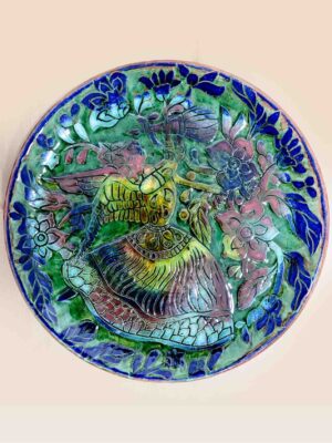 decorative ceramic dish blue green pattern design patina style