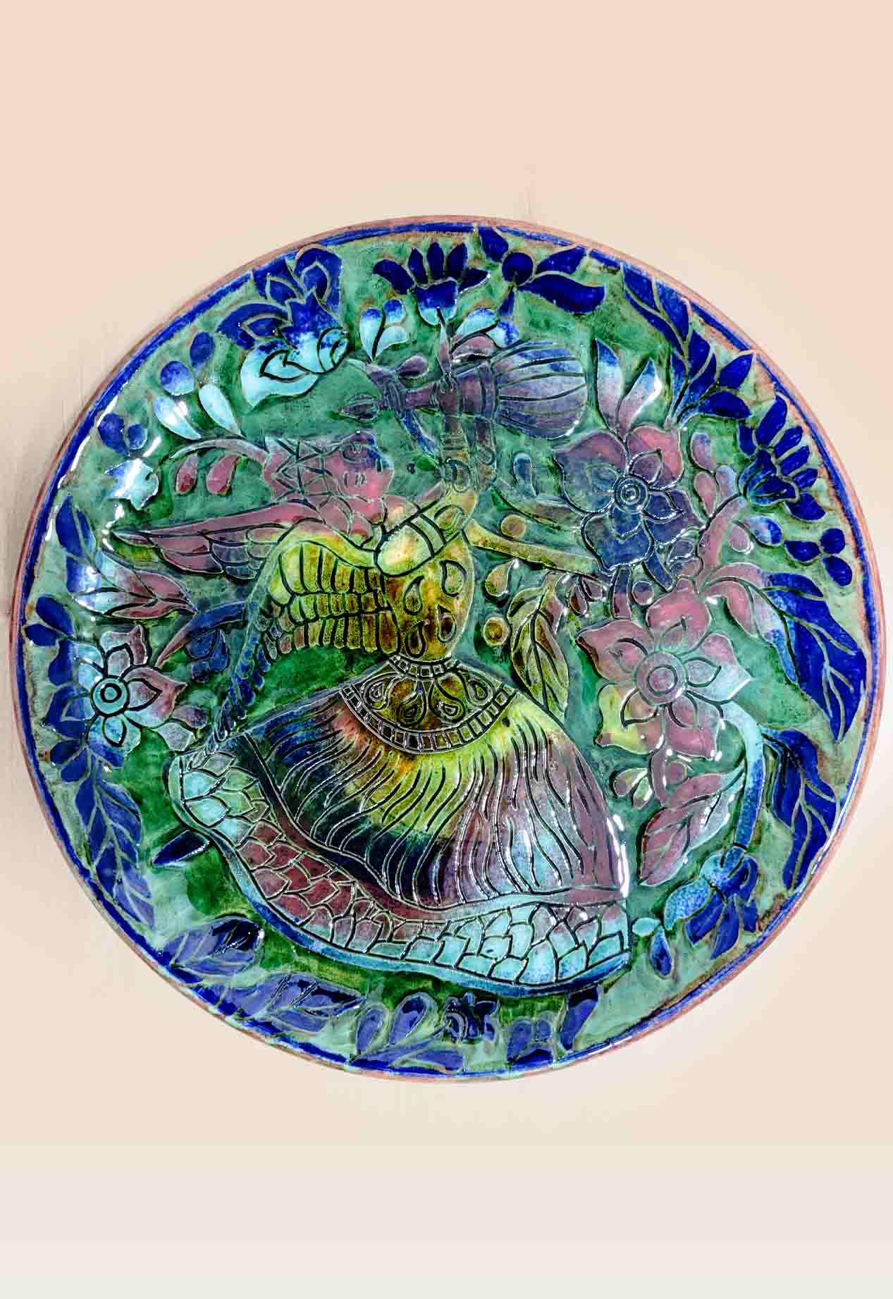 luxury-handmade-ceramic-dish-traditional-patina-style decorative ceramic dish blue green pattern design patina style
