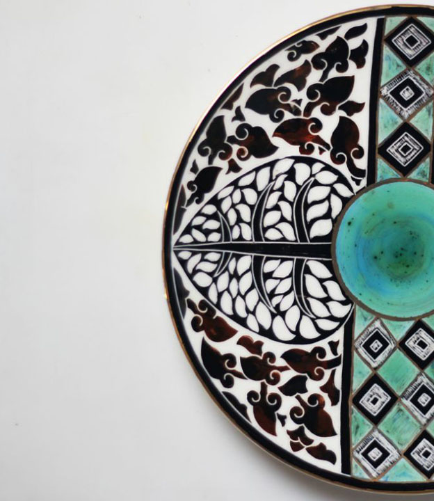 Decorative ceramic dish styled as handcrafted ceramic décor in an elegant interior