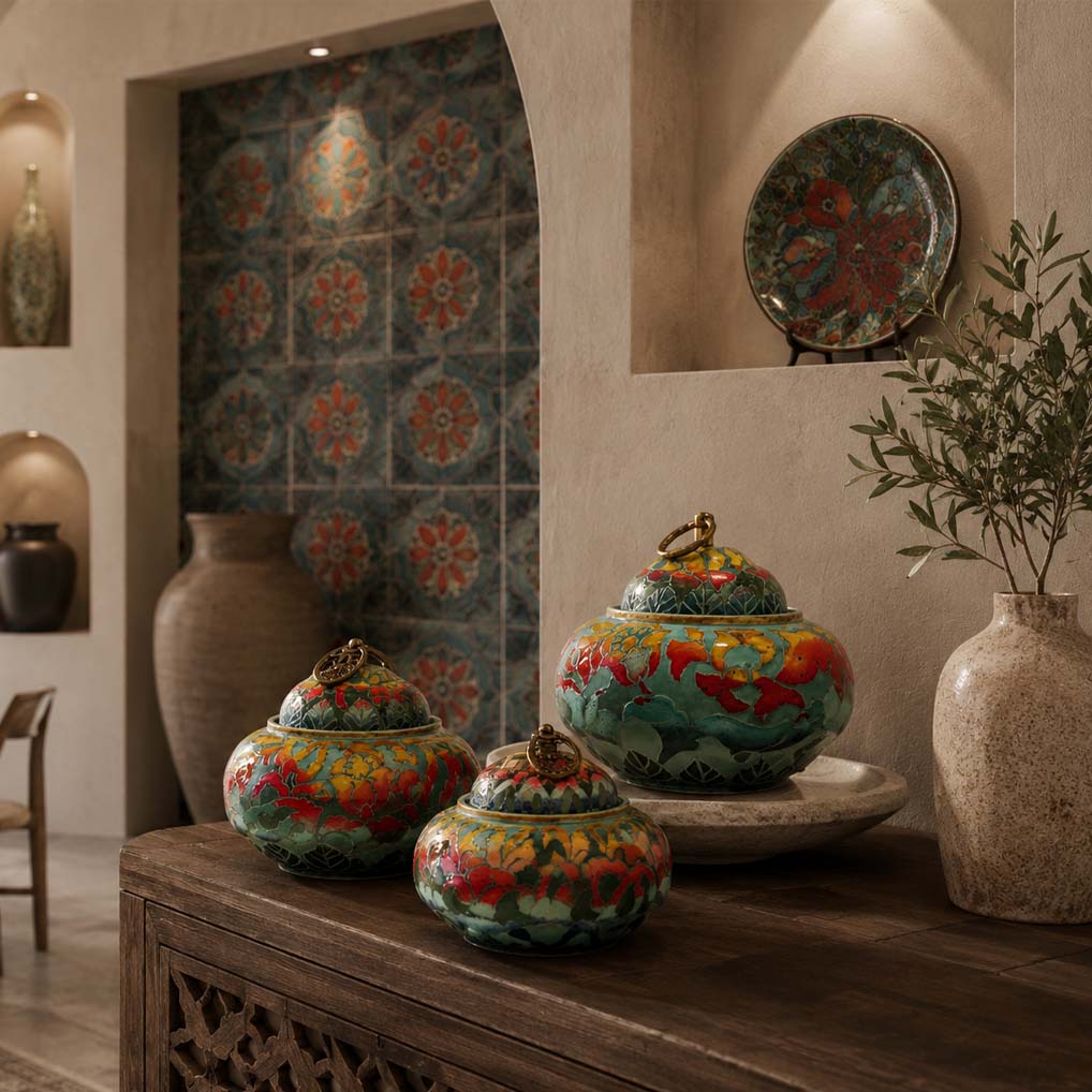 Geometric patterned ceramic decor showing order and refined interior detail