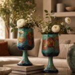 Patterned ceramic decor styled in a refined interior with warm lighting