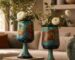 Patterned ceramic decor styled in a refined interior with warm lighting